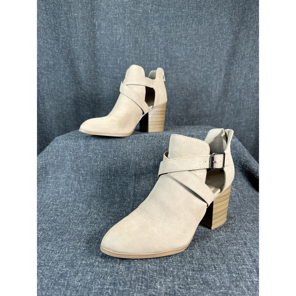 Heart In D Beige Cream Beige Ankle Block Heels Boots Womens Sz 9